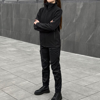 Жіноча Форма "Pobedov" Куртка на мікрофлісі + Штани - Карго / Демісезонний Костюм чорний розмір 3XL