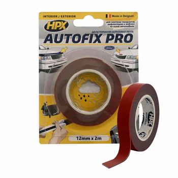 Лента двухсторонняя акриловая HPX AUTOFIX PRO HSA 12 мм х 0.8 мм х 2 м серая блистер (AF1202)