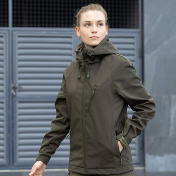 Женская Демисезонная Куртка Soft Shell "Pobedov Matrix" с капюшоном олива размер L