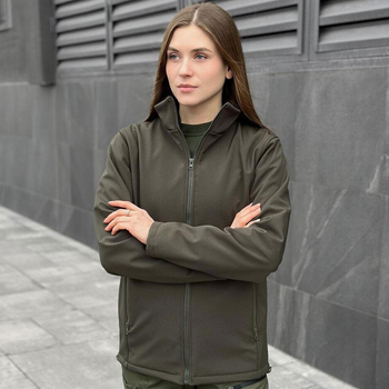 Женская Демисезонная Куртка "Pobedov Shadow" Soft Shell на микрофлисе хаки размер 3XL