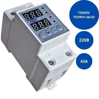 Реле контролю напруги та струму з РК, 220В, 63А, 2DIN, TOMZN TOVPD1-60-EC 670342