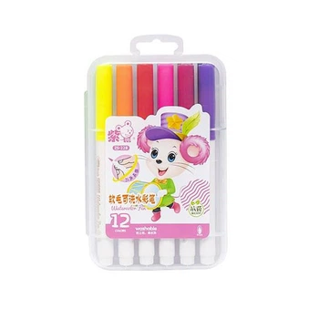 Фломастер - кисточка "Water color pen" 12 цветов Bambi 228-12 в пластиковом боксе Розовый