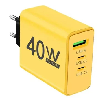 Зарядное устройство Блок питания для телефона AD65 40W 2 Type-C USB Блок зарядки для Samsung, iPhone, Xiaomi, Redmi, Huawei, Realme Yellow