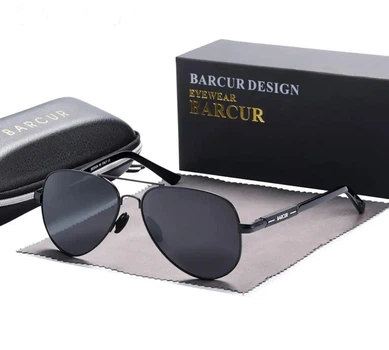 Мужские Солнцезащитные Поляризационные UV400 Очки Авиаторы Barcur B8721 Gray Black