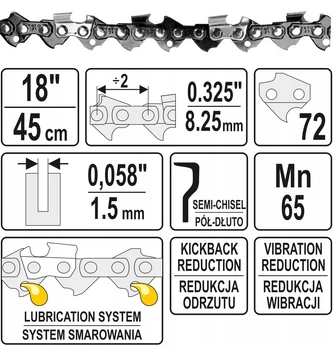 Цепка на Бензопилу 45 см 0.325" 72Z YATO (YT-84943)