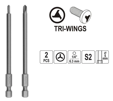 Бита Трехгранная TRI-WING ( №0 и №1 ) L=100 мм Набор 2 шт YATO (YT-0493)