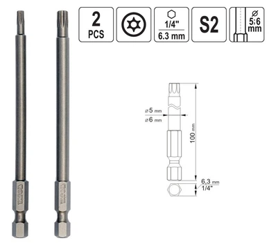 Биты Для Шуруповерта TORX SECURITY ( T15 и T27 ) L=100 мм Набор 2 шт YATO (YT-0491)