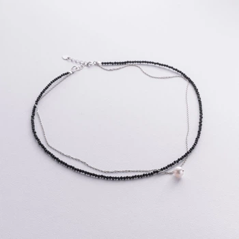 Серебряное двойное колье (хрусталь, жемчуг) 908-01428 Онікс 41