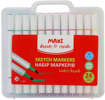Набор скетч-маркеров Maxi на водной основе двусторонних 24 цвета (MX15254)