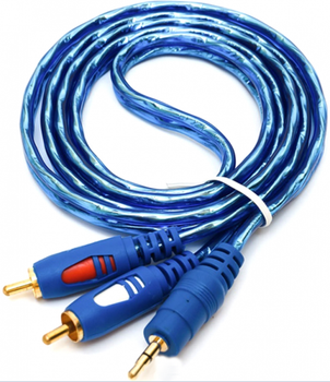 Аудио кабель 3.5 мм на 2 RCA, 3 метра, синий