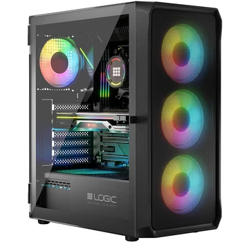 Корпус для компьютера LogicConcept PORTOS MESH+GLASS ARGB fans 4x120mm без БП ATX Black (AT-PORTOS-10-0000000-0002)