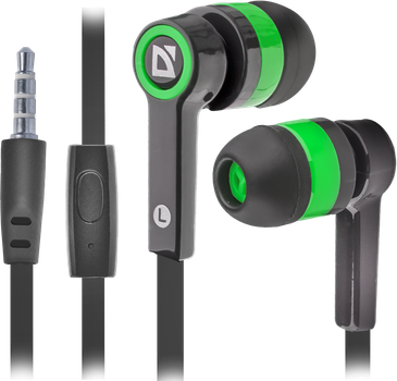 Проводные наушники Defender Pulse 420 с микрофоном на кабеле и плоским проводом черный-зеленый (LKMTR_800599)
