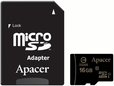 Карта памяти Apacer microSDHC 16GB Class 10 UHS-I +SD-адаптер AP16GMCSH10U1-R