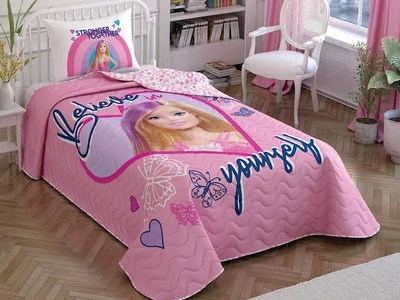 Стёганое покрывало TAC Disney Barbie Winter 160×220 см + наволочка