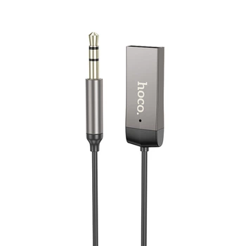 Bluetooth-трансмиттер ресивер HOCO E78 Benefit car AUX BT 5.3 receiver with cable Black Metal Gray (6942007605663)