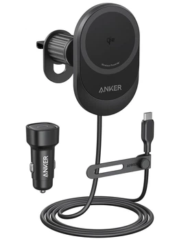 Магнитный автодержатель с беспроводной зарядкой Anker MagSafe Wireless Car Charger MagGo 15W Qi2 Charger, 360° Adjustable для iPhone 17/17 Pro/17 Pro Max, iPhone 16/15/14/13/12 Series - Black