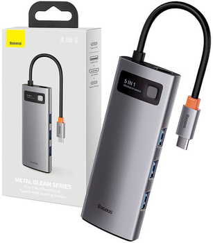 Хаб USB-C 5в1 Baseus Metal Gleam Series 3 x USB 3.0 + HDMI + USB-C PD Gray (CAХаб-CX0G)