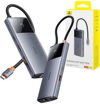 Хаб USB-C 6в1 Baseus Metal Gleam 2 Series 2 x USB 3.0 + USB-C + HDMI + USB-C PD + Ethernet RJ45 Dark Gray (B00061802813-00)