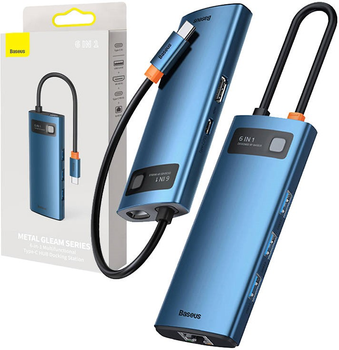 Адаптер Хаб USB-C 6в1 Baseus 3 x USB 3.0 + HDMI + USB-C PD 4K HD Blue (WKWG000003)