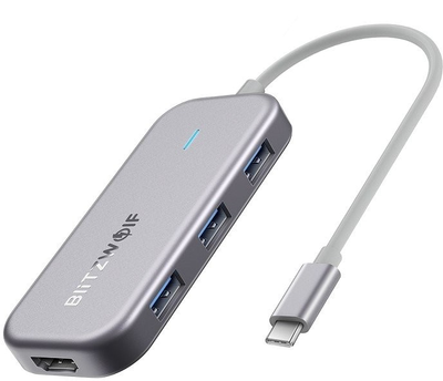 Адаптер Хаб USB-C 7в1 Blitzwolf BW-TH5 3 x USB 3.0, HDMI, USB-C PD, SD, microSD Gray (5907489601665)