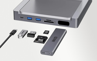 Док-станція USB-C Invzi MagХаб 8в1 do iMac з кишенею SSD Gray (744252888039)