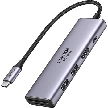 Адаптер 5в1 Ugreen CM511, Хаб USB-C do 2 x USB + HDMI + USB-C + TF/SD Gray (6957303863846)
