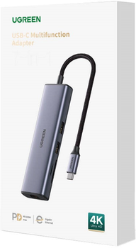 Адаптер Хаб USB-C Ugreen 2 x USB 3.0 + HDMI + RJ45 + SD/TF Gray (6957303895687)