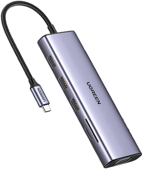 Адаптер Хаб USB 10в1 Ugreen 3 x USB 3.0 HDMI + VGA + RJ45 + SD/TF + AUX 3.5 mm + PD Converter (6941876216017)