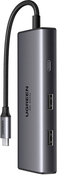 Адаптер Хаб USB 6в1 Ugreen 2 x USB 3.0 + USB-C + 2 x HDMI + PD Gray (6941876218523)