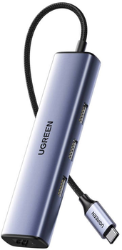 Адаптер Хаб USB-C Ugreen 3 x USB 3.0 + RJ45 + USB-C + PD Gray (6957303866007)