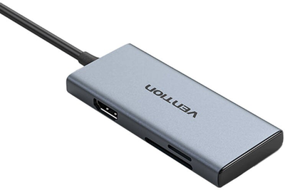 Hub USB-C Vention HDMI 3 x USB 3.0 + SD + TF 0.15 m Gray (6922794767003)