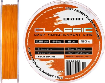 Волосінь Brain Classic Carp Line (solid orange) 150 м 0.25 мм 15 фунтів 6.6 кг (18588085)