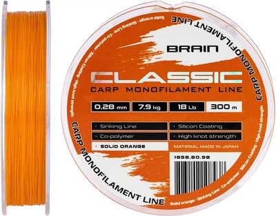 Волосінь Brain Classic Carp Line (solid orange) 300 м 0.28 мм 18 фунтів 7.9 кг (18588098)