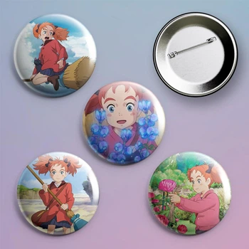 Закатні значки аніме Мері та відьом квітка Mary and the Witch's Flower металевий на шпильці 56 мм 4 штуки в комплекті