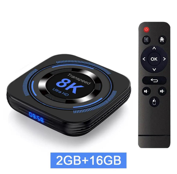 Смарт ТВ-приставка/медіаплеєр Transpeed 8K Ultra HD Android 12 з 2.4/5.8G WIFI та Bluetooth 4.0 + пульт ДУ, 2GB+16GB, чорна (86046784)