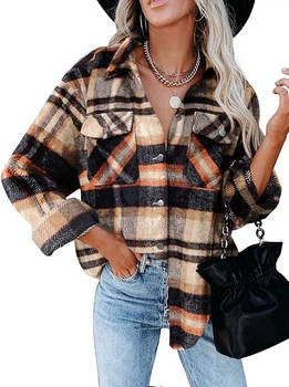 Жіноча фланельна куртка-сорочка Gnveub Oversized Flannel Shirt Jackets Color: Khaki M