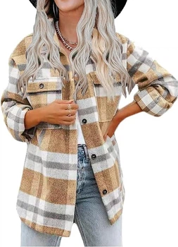 Жіноча фланельна куртка-сорочка Malajisi Flannel Plaid Jacket Color: Khaki S