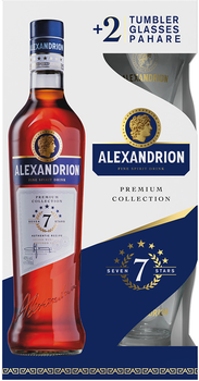 Крепкий алкогольный напиток Alexandrion 7* 0.7 л 40% в коробке + 2 стакана (5942122001402)
