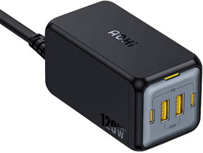 Мережевий зарядний пристрій Aohi 120 W 2 x USB-C 2 x USB-A Black (AOC-C006)