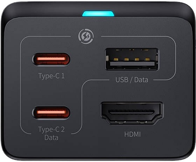 Мережевий зарядний пристрій Baseus GaN5 Pro 2 x USB-C + USB + HDMI 67 W Black (CCGP110201)