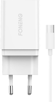 Мережевий зарядний пристрій Foneng 1 x USB 3 A + кабель USB Micro White (K300 Micro)
