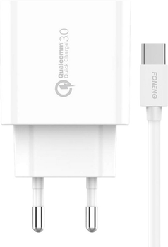 Ładowarka sieciowa Foneng 1 x USB QC 3.0 + kabel USB type-C Biała (EU46 Type-C)