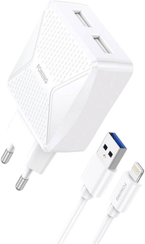 Мережевий зарядний пристрій Foneng 2 x USB з кабелем USB - Lightning 2.4 A White (EU35 Lightning)