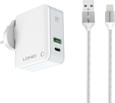 Мережевий зарядний пристрій Ldnio USB - USB-C 20 W + кабель Lightning (A4403C Lightning)