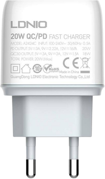 Мережевий зарядний пристрій Ldnio USB-C 20 W + кабель Lightning (A2424C Lightning)