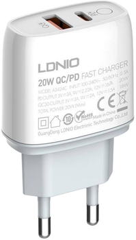 Мережевий зарядний пристрій Ldnio USB-C 20 W + кабель Lightning (A2424C Lightning)