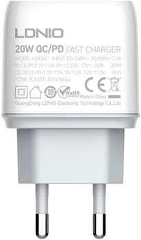 Мережевий зарядний пристрій Ldnio USB-C 20 W + кабель USB-C (A2424C Type-C)