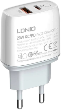 Мережевий зарядний пристрій Ldnio USB-C 20 W + кабель USB-C (A2424C Type-C)