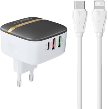 Мережевий зарядний пристрій Ldnio 2 x USB - USB-C 32 W + кабель USB-C - Lightning (A3513Q Type-C - lig)