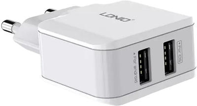 Мережевий зарядний пристрій Ldnio 2 x USB 12 W White (A2202 EU)